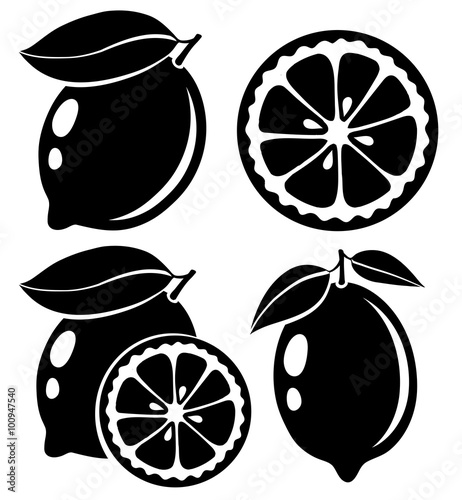Lemon black and white vector illustration