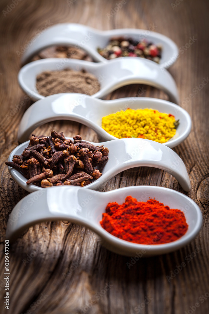 Dry spices in spoon.