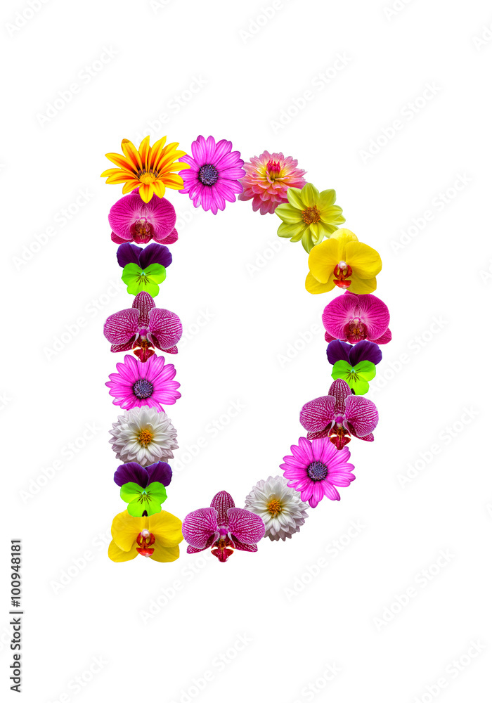D, flower alphabet isolated on white D, flower alphabet isolated on white
