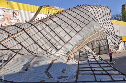 The roof of a supermarket after the storm