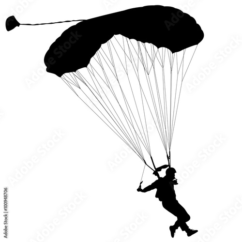 Fotografiet Skydiver, silhouettes parachuting vector illustration