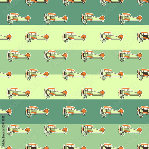 Cute airplane pattern. Doodle style. Old Biplanes seamless background with cartoon planes. Retro aircraft wallpaper and design elements. Aviation theme. Best for kids gifts, travel companies. Vector