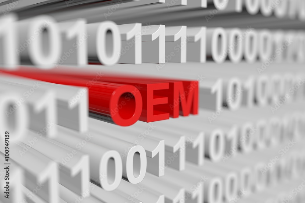 OEM is represented in the form of a binary code with blurred background