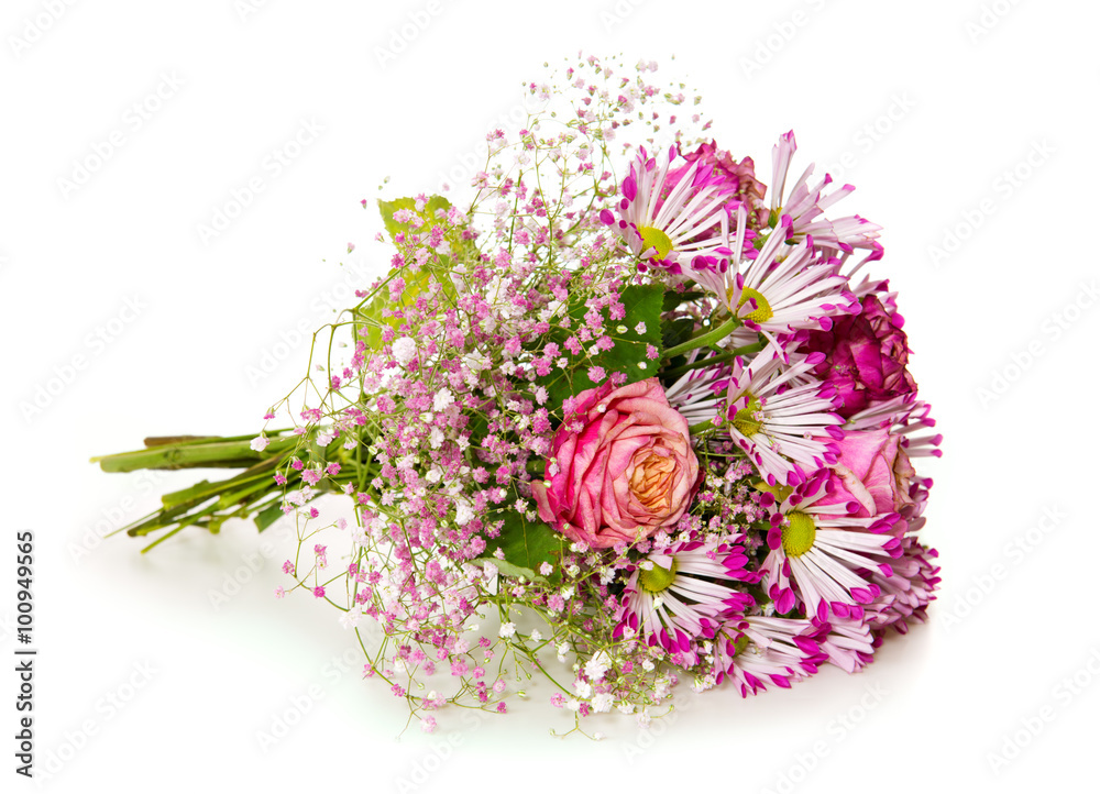 Bouquet of pink flowers  isolated on white.
