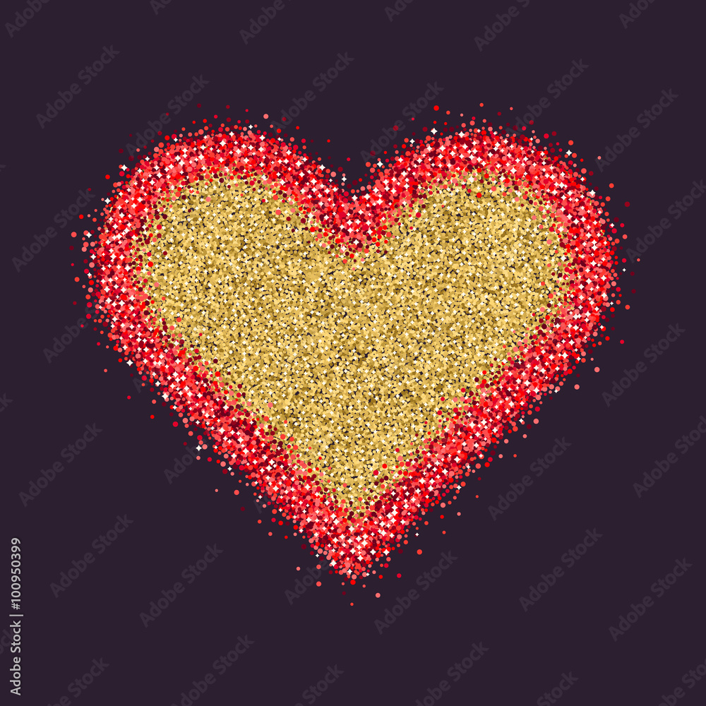 Valentine's Day symbol. Heart. Red sparkles and glitter Vector