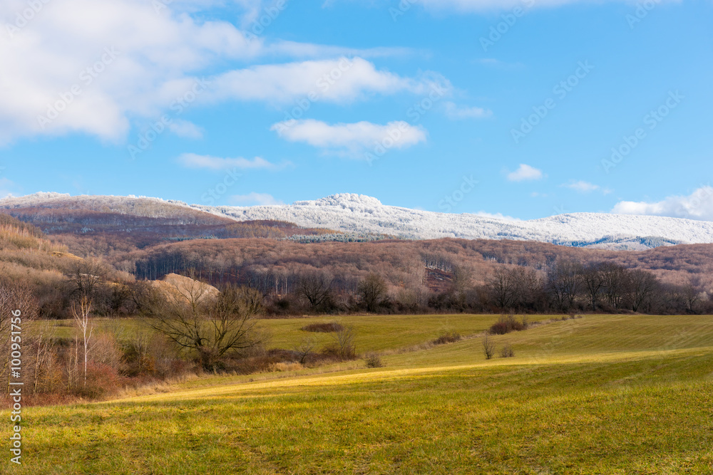 Fototapeta premium Early winter in Slovakia, snow covered peaks