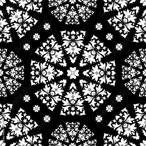 stock vector seamless orient floral pattern, black and white