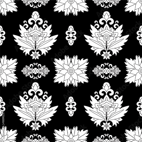 stock vector seamless orient floral pattern, black and white