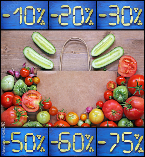 Concept of purchase, sale of vegetables or discounts.