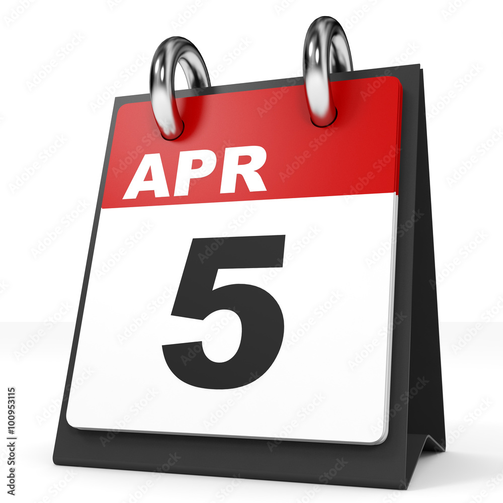 Calendar on white background. 5 April. Calendar on white background. 5 April.