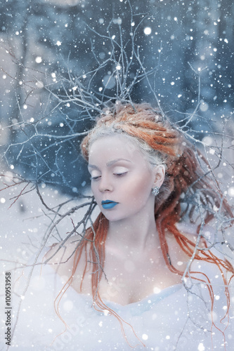 Fototapeta snow queen blue lips fantasy