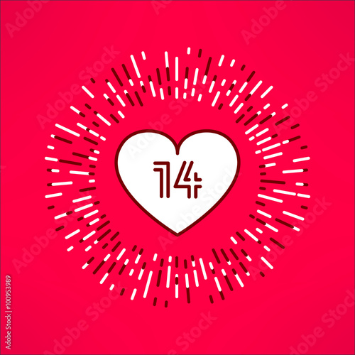Vector valentines heart with fourteen number inside on tribal outburst background. Love and romance design element