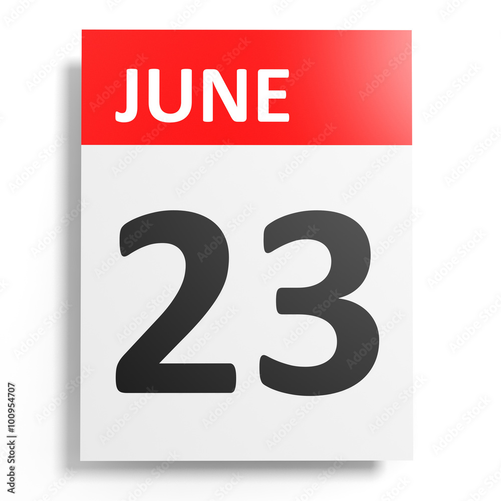 Calendar on white background. 23 June. Calendar on white background. 23 June.