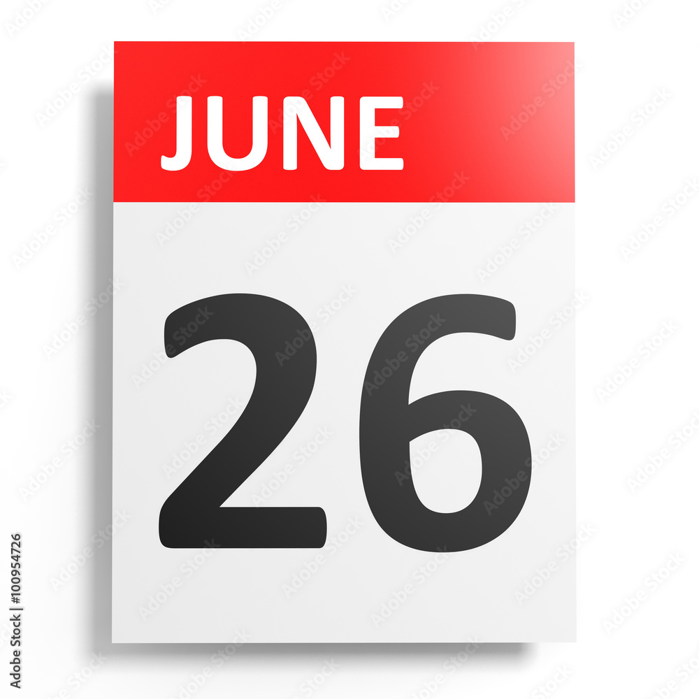 Calendar on white background. 26 June. Calendar on white background. 26 June.