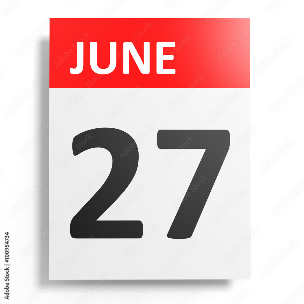 Calendar on white background. 27 June. Calendar on white background. 27 June.
