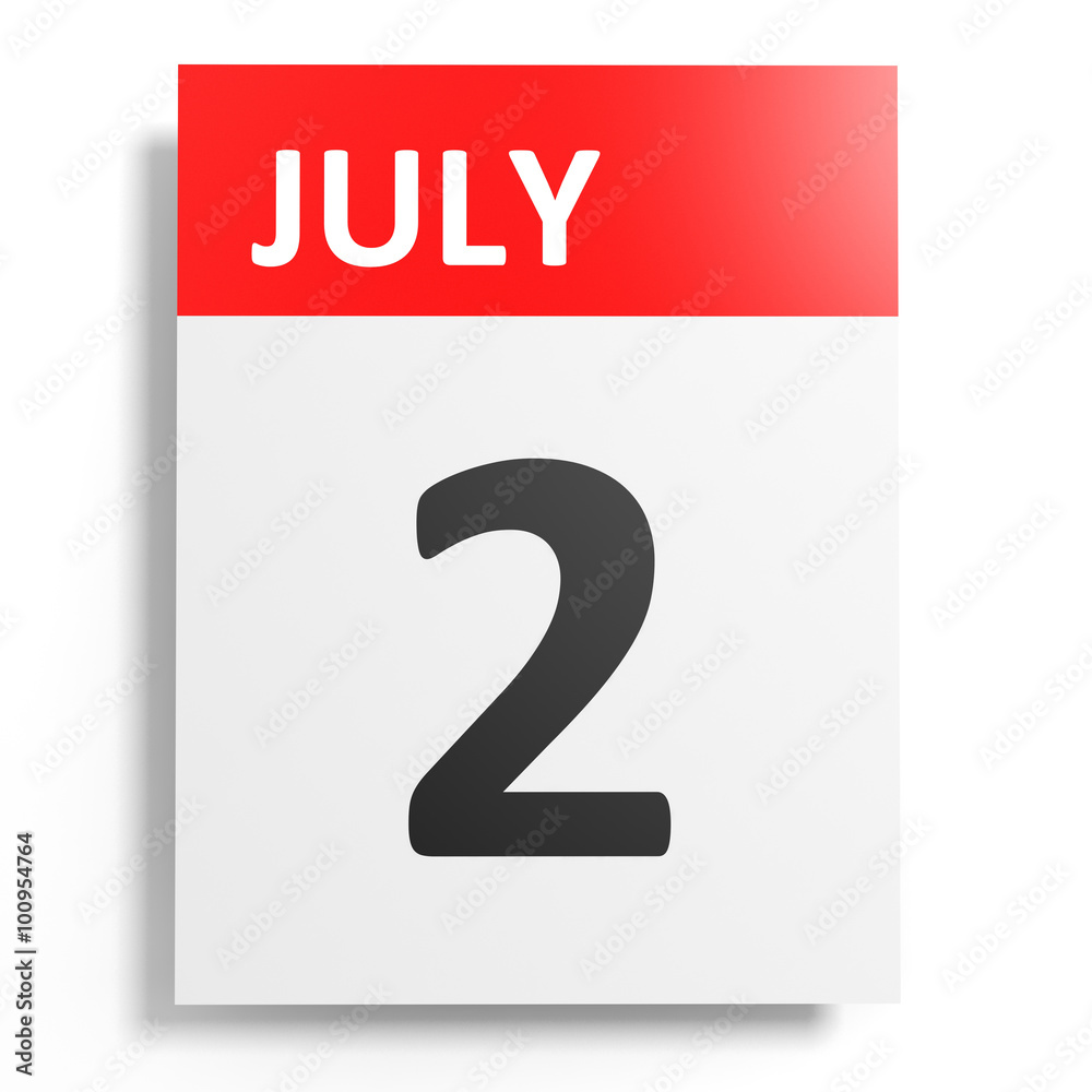 Calendar on white background. 2 July.