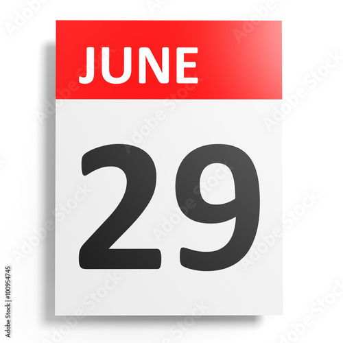 Calendar on white background. 29 June.