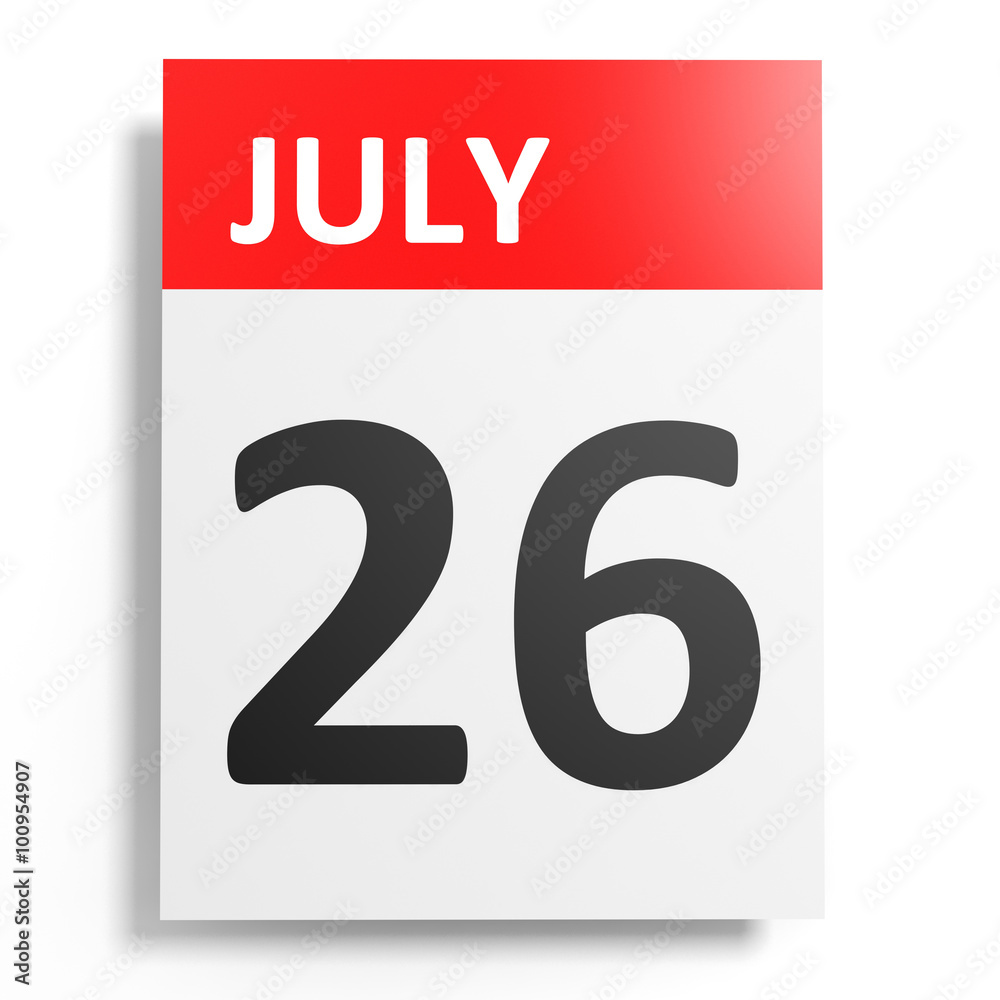 Calendar on white background. 26 July. Calendar on white background. 26 July.