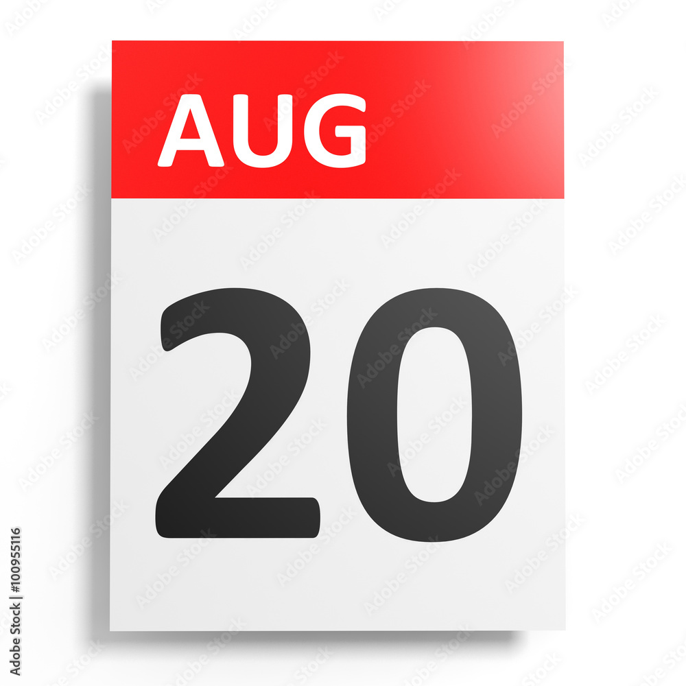 Calendar on white background. 20 August. Calendar on white background. 20 August.