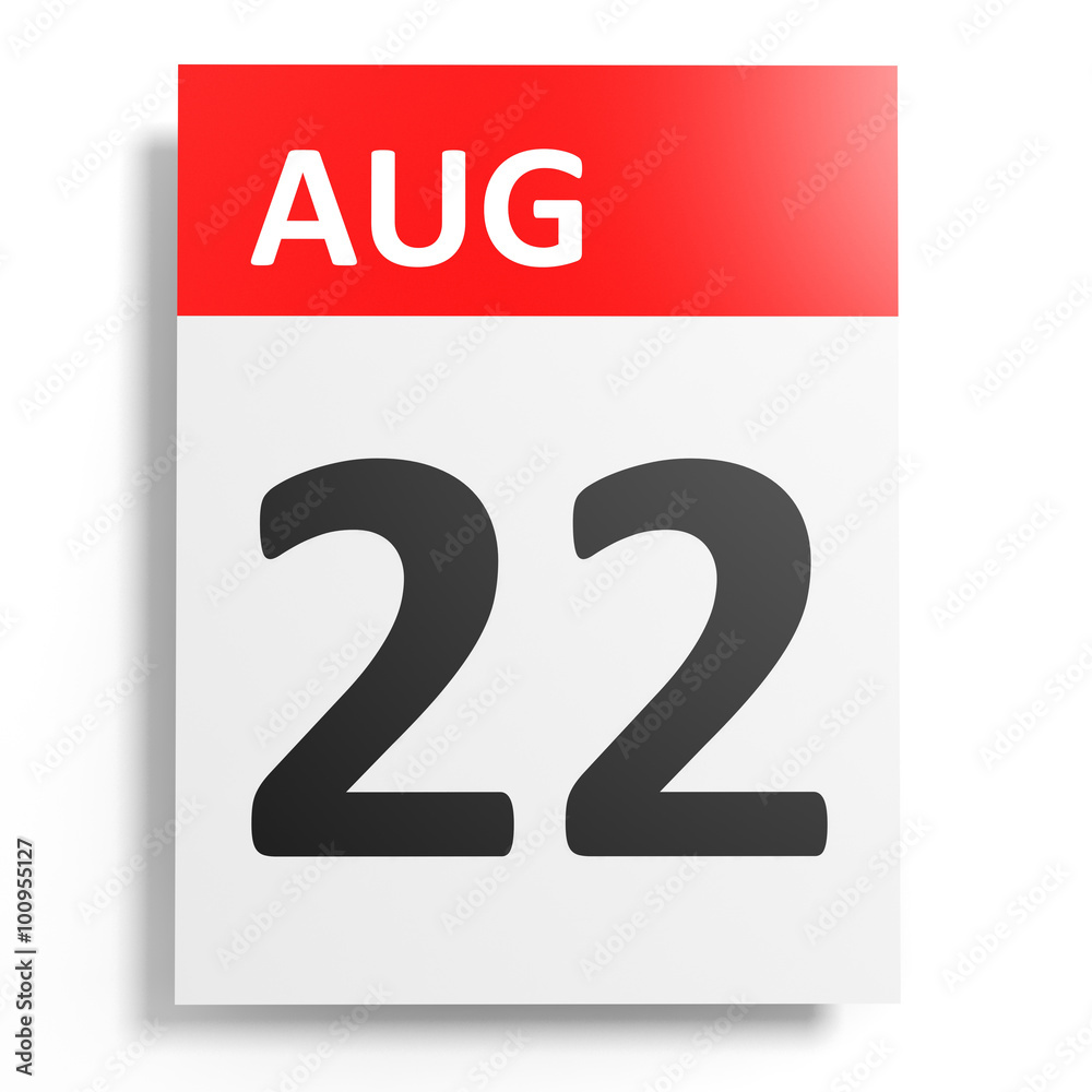 Calendar on white background. 22 August. Calendar on white background. 22 August.