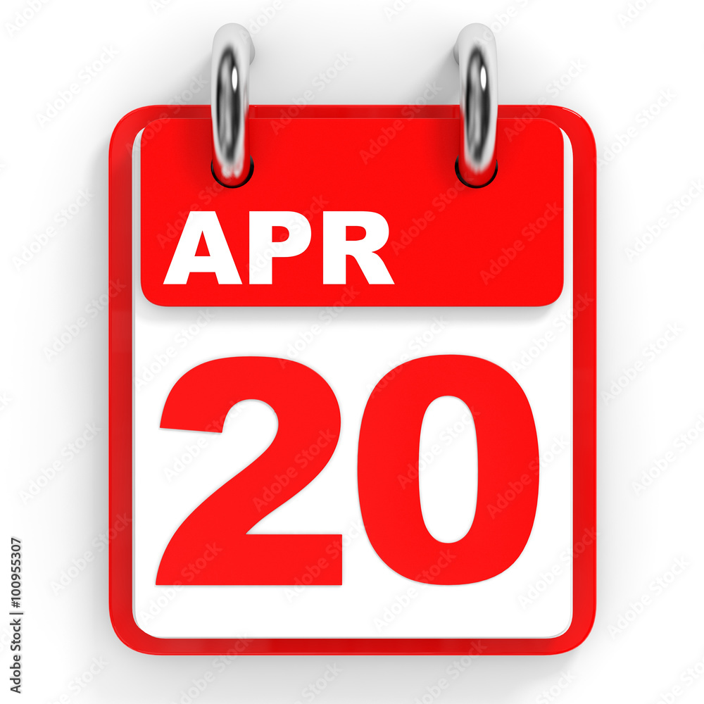Calendar on white background. 20 April. Calendar on white background. 20 April.