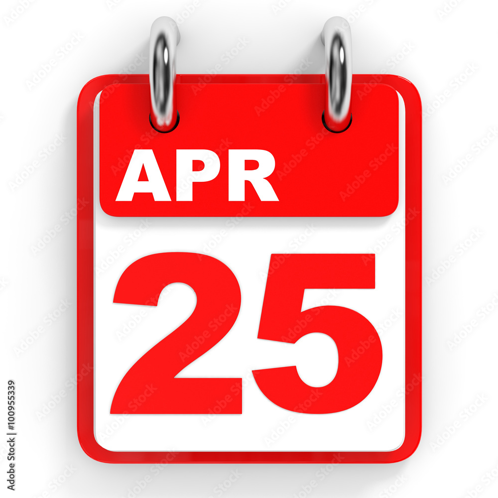 Calendar on white background. 25 April. Calendar on white background. 25 April.