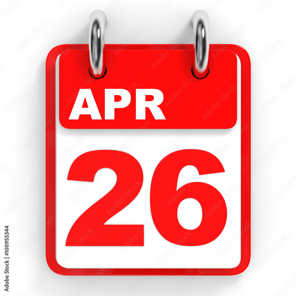 Calendar on white background. 26 April. Calendar on white background. 26 April.