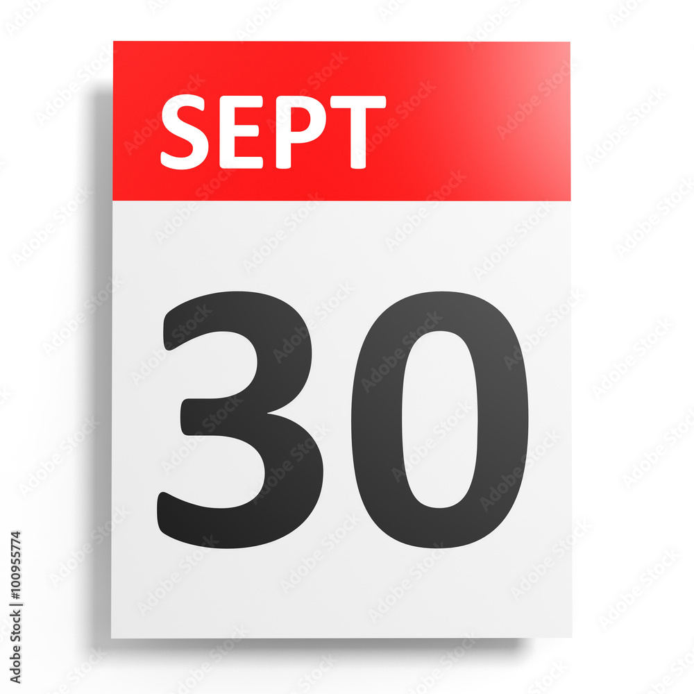 Calendar on white background. 30 September.