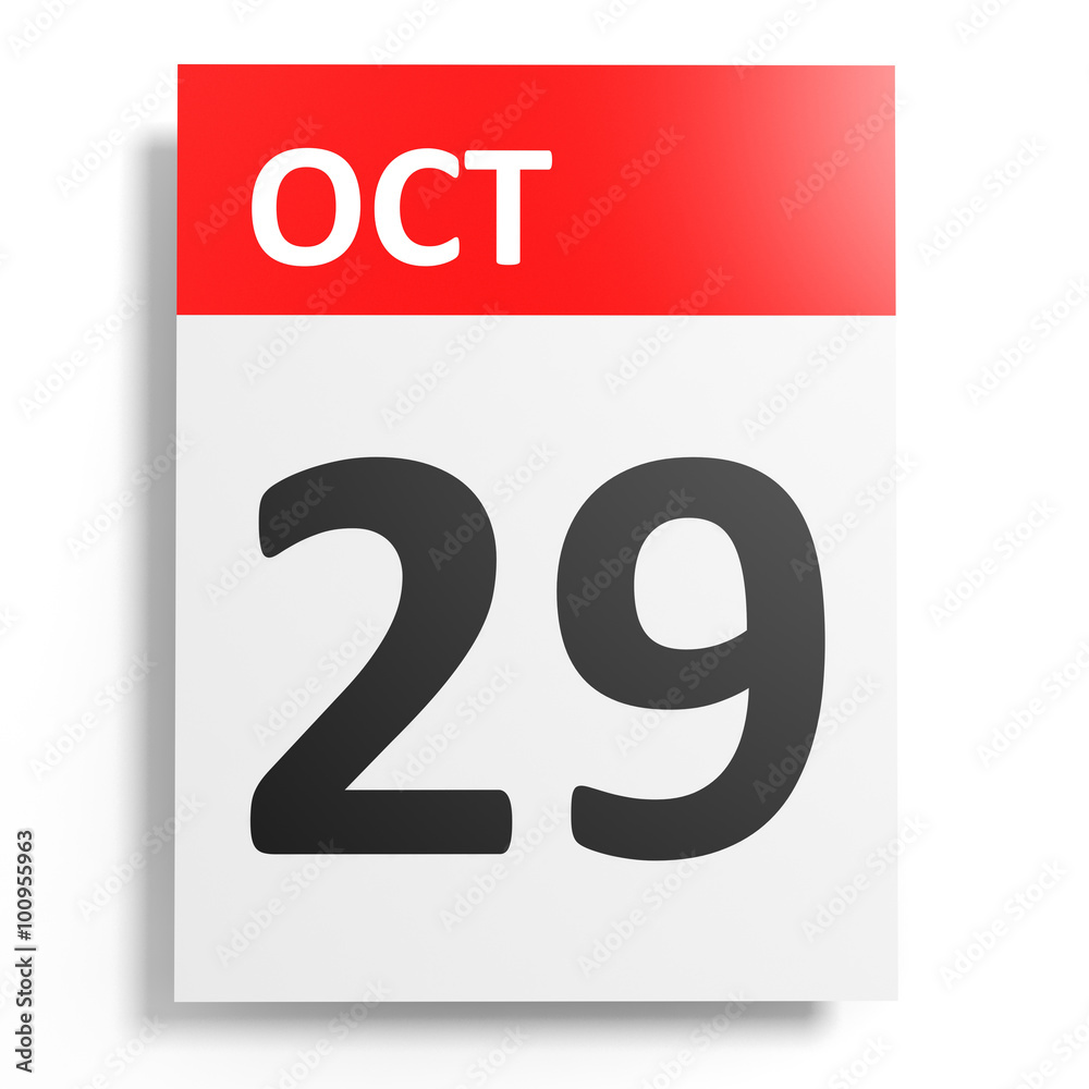 Calendar on white background. 29 October. Calendar on white background. 29 October.