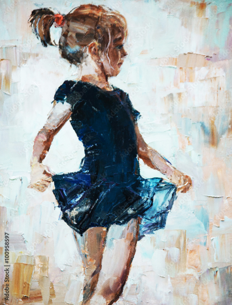 Fototapeta premium oil painting, girl ballerina. drawn cute ballerina dancing