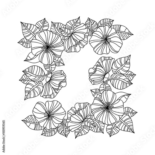 Page of coloring book with sunflowers