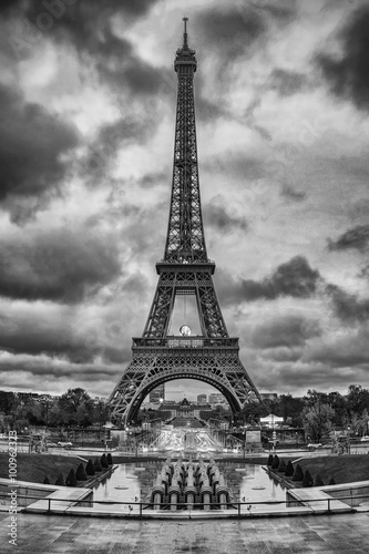 Eiffel Tower  Tour Eiffel  in Paris  France. Black and white photo...