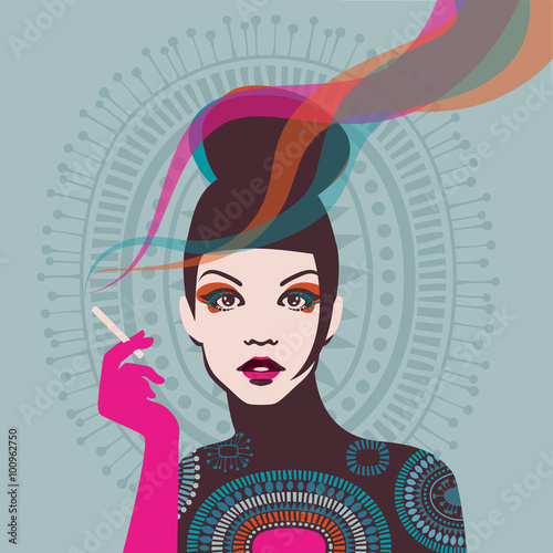 Portrait of a woman smoking a cigarette, eps10 vector