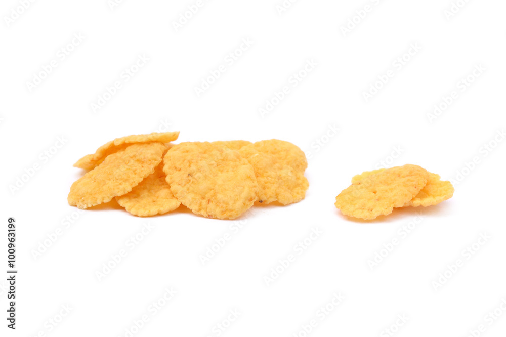 few cornflakes on a white background few cornflakes on a white background