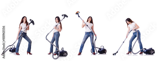 Collage of woman cleaning with vacuum cleaner