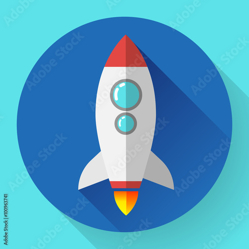 Flat rocket icon. Startup concept. Project development