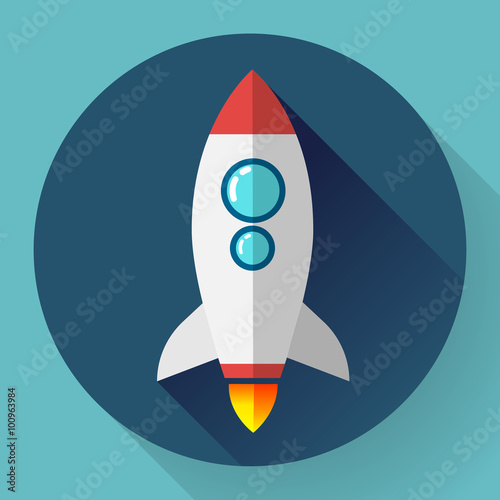 Flat rocket icon. Startup concept. Project development