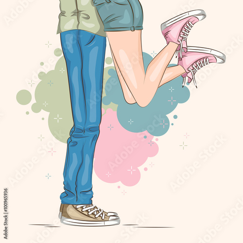 Kissing couple. Hand drawing illustration