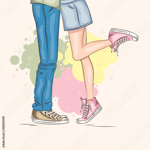 Kissing couple. Hand drawing illustration