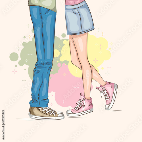 Kissing couple. Hand drawing illustration