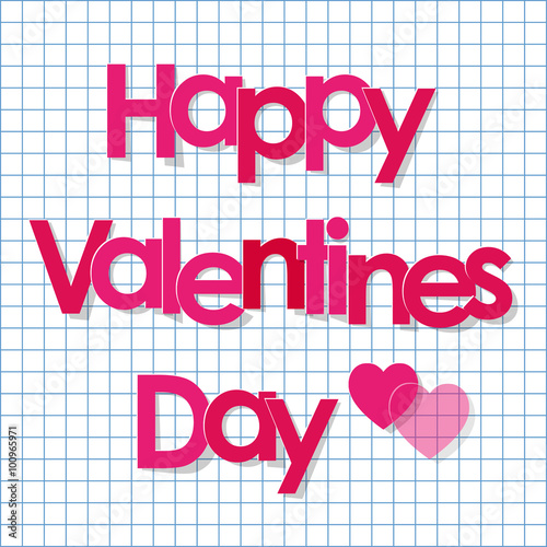 Valentine's Day postcard pink Letters with Hearts on a checkered paper background.