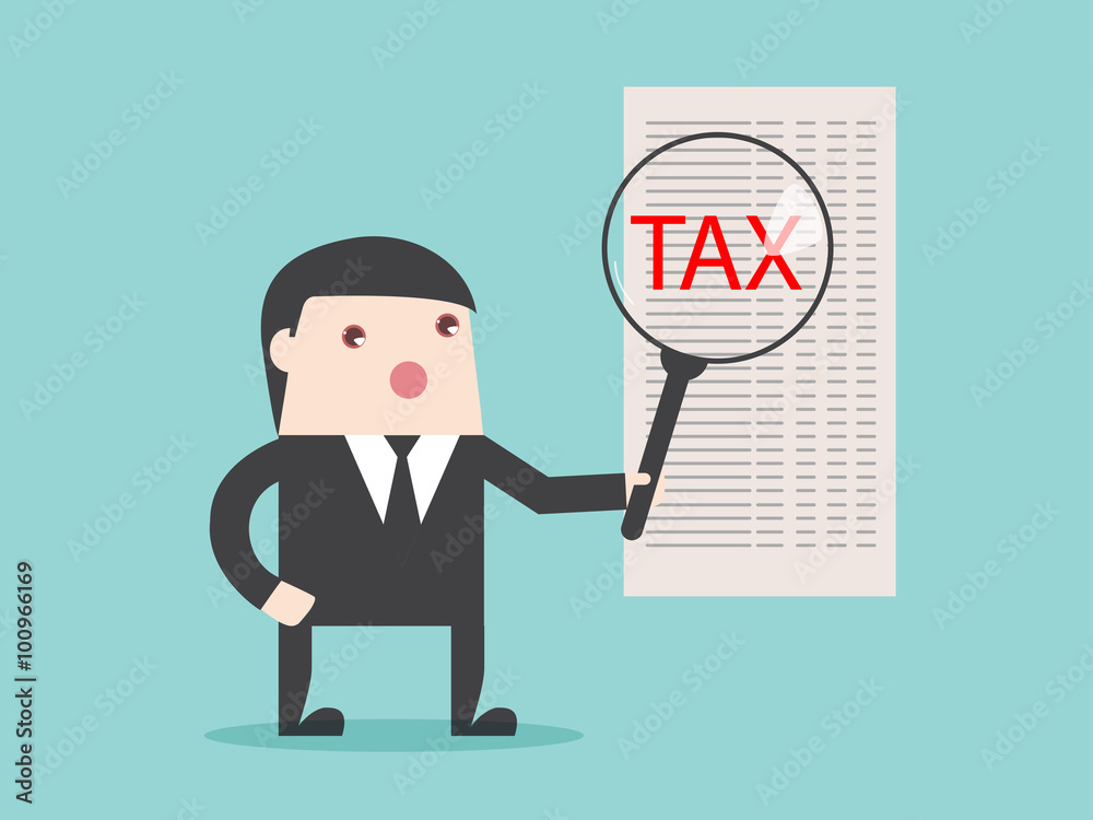 TAX analysis magnify financial focus. Flat design business financial marketing concept cartoon illustration. TAX analysis magnify financial focus. Flat design business financial marketing concept cartoon illustration.