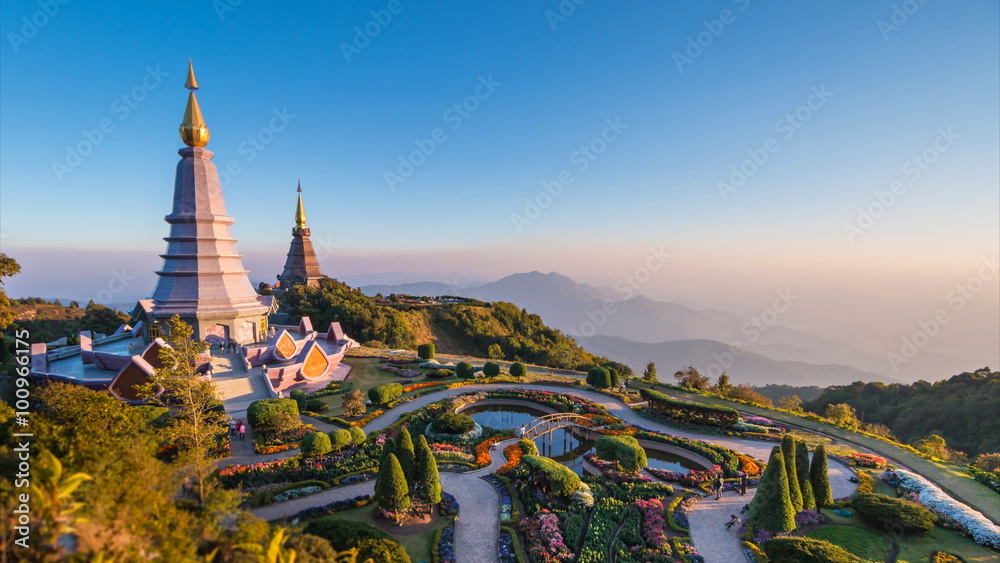 Pra MA Ha Tat Noppamethanedon and Pra MA Ha Tat Nopphonphusiri Landmark Travel Of Doi Inthanon National Park Chiang Mai, Thailand
