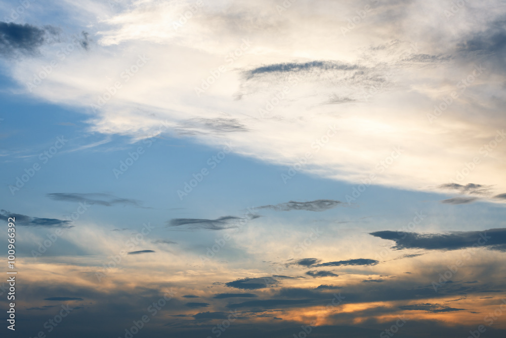 blue sky and white clouds scene at dusk