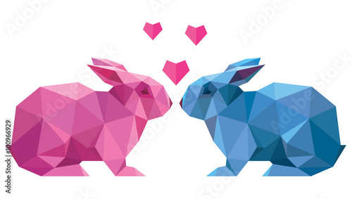Vector couple of lovers rabbit style low poly