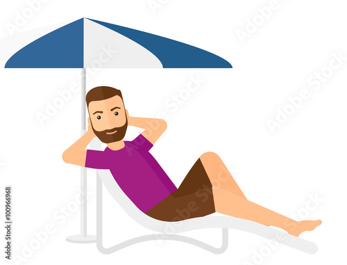 Man sitting in chaise longue.