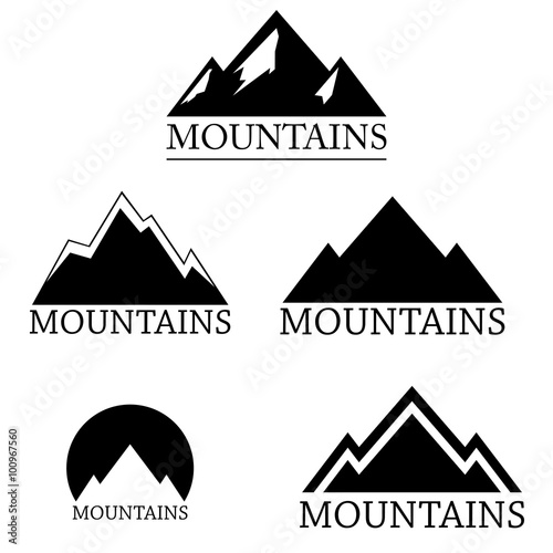 Mountain logo set isolated on white background, vector