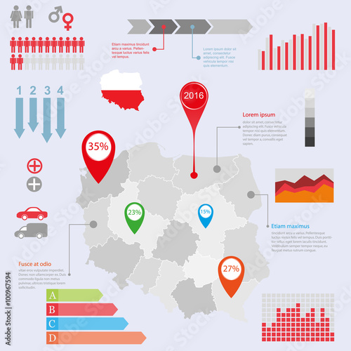 Poland map illustration and infographics design template. Vector