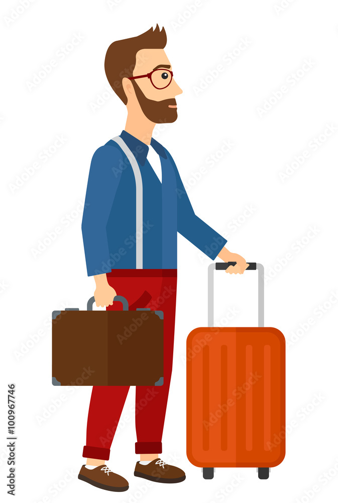 Man with suitcase on wheels and briefcase. Man with suitcase on wheels and briefcase.