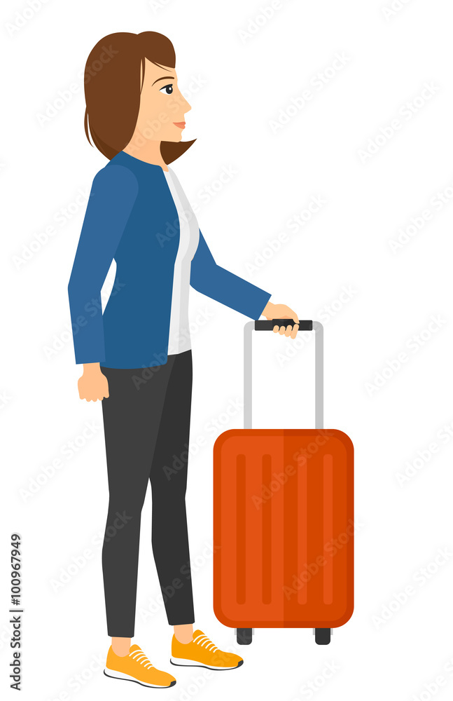 Woman standing with suitcase. Woman standing with suitcase.
